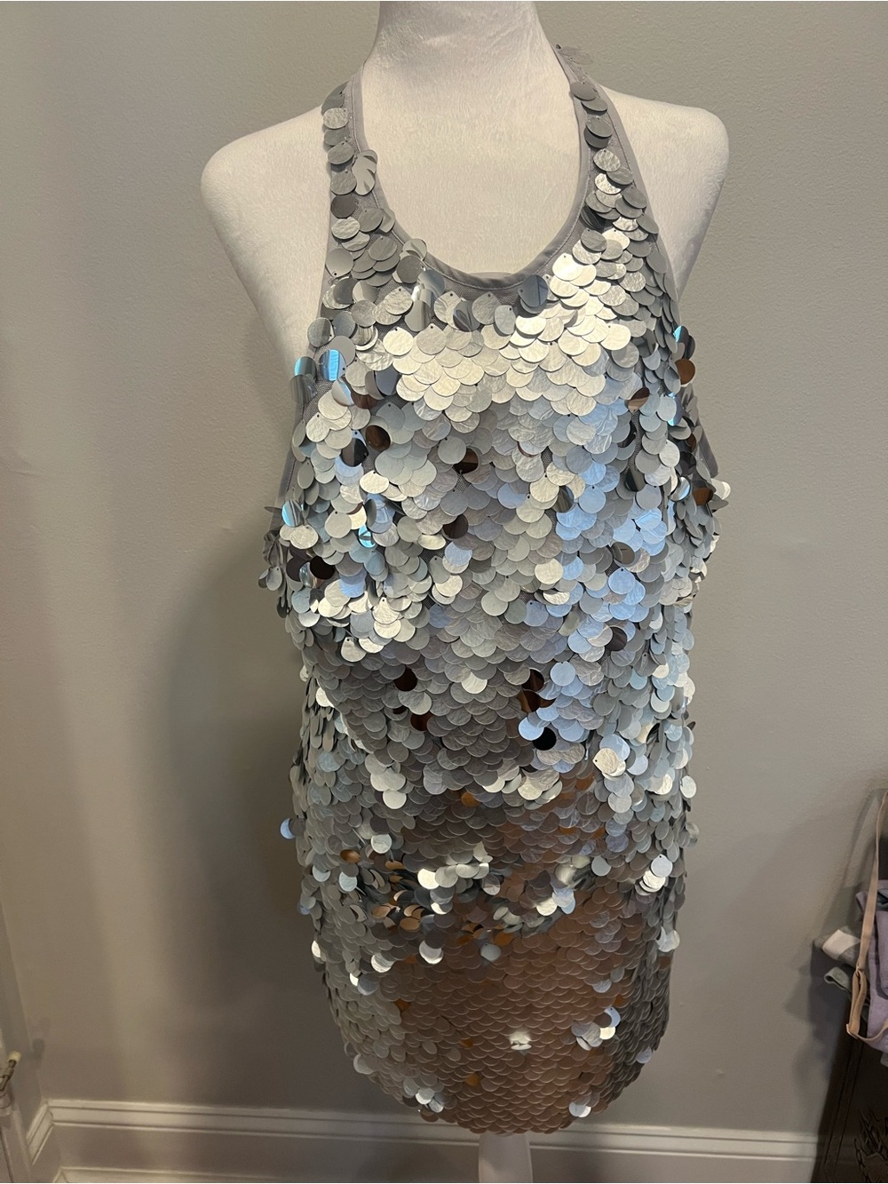Silver Sequin Halter Mini Dress – Women's Party Dress